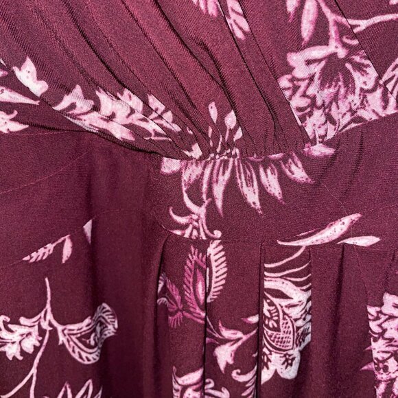 Chaps Womens Floral Print Long Sleeve V-Neck Dress Size 24W Burgundy & Pink - Picture 5 of 6